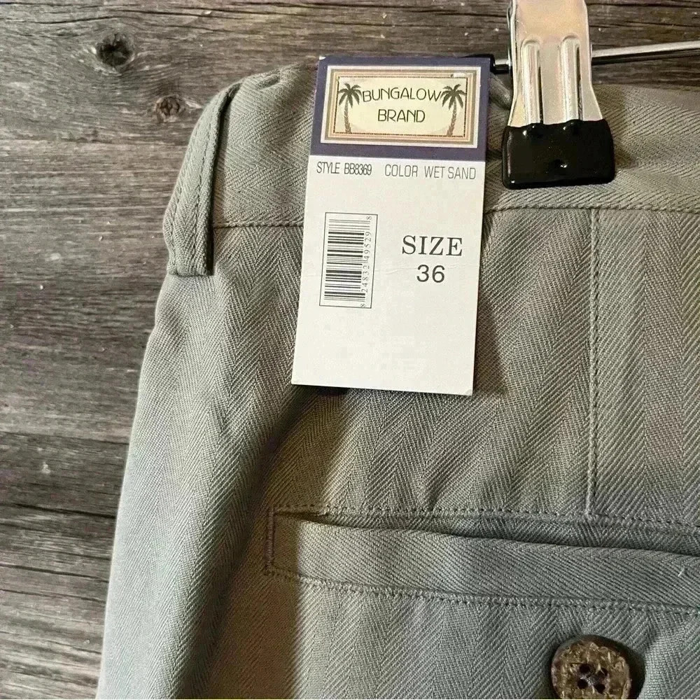Bungalow Brand Mens Shorts Size 36 Khaki 100% Silk Pleated Silk NWT - Picture 4 of 7
